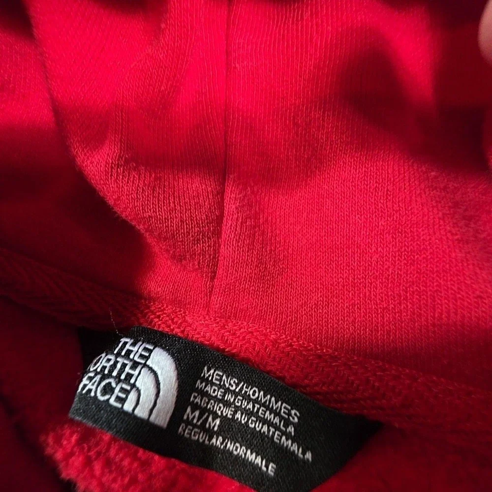 The North Face Hoodie Mens Medium Red Pullover Fleece Sweatshirt Big Logo Front